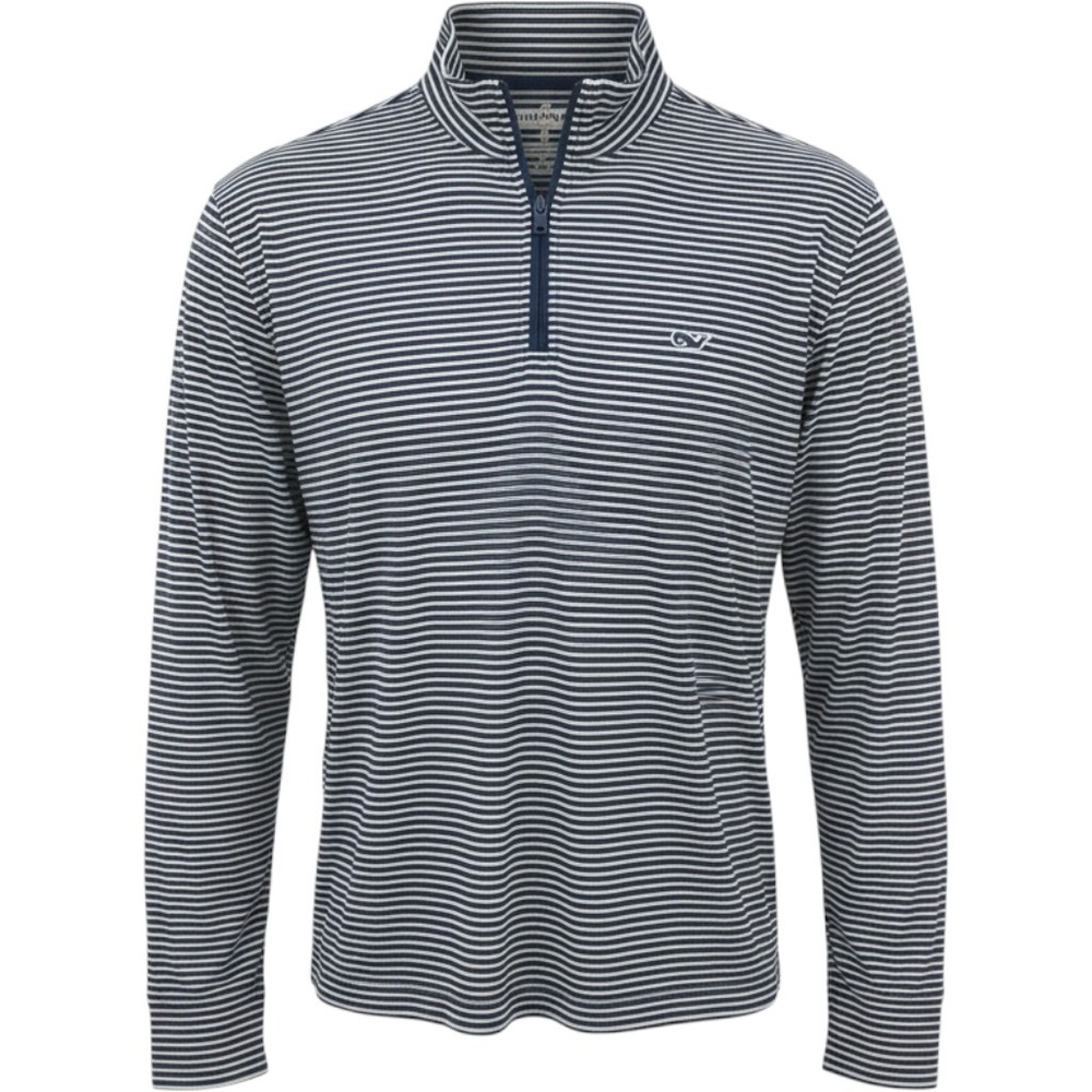 Vineyard Vines Mens L Gray Navy Stripe Performance Quarter Zip Pullover Logo